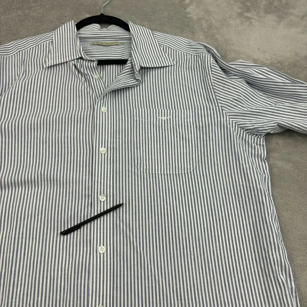 RM Williams Button Up Shirt Mens XXL‎ Blue Stripe Cotton Long Sleeve Casual Logo